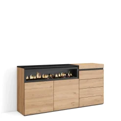 Skraut Home - Dressoir - Opbergkast - Elektrische Haard - Ladekast - Commode - 157x35x75 Cm - Eiken