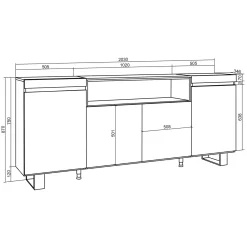 Skraut Home - Dressoir - Opbergkast - Met Elektrische Haard - 200x35x87 Cm - Zwart