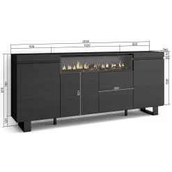 Skraut Home - Dressoir - Opbergkast - Met Elektrische Haard - 200x35x87 Cm - Zwart