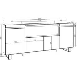 Skraut Home - Dressoir - Opbergkast - Met Elektrische Haard Xxl - 208x35x87 Cm - Eiken En Zwart