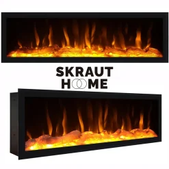 Skraut Home - Dressoir - Opbergkast - Met Elektrische Haard Xxl - 208x35x87 Cm - Eiken En Zwart