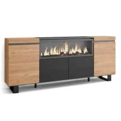 Skraut Home - Dressoir - Opbergkast - Met Elektrische Haard Xxl - 208x35x87 Cm - Eiken En Zwart