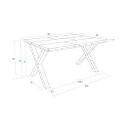 Skraut Home - Eettafel - 140x90x74 Cm - Zwart