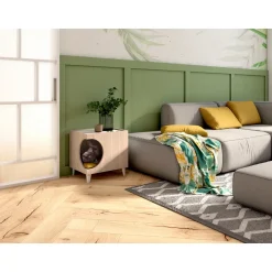 Skraut Home - Pet Table - 47x37x40 Cm - Eiken En Wit