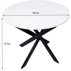 Skraut Home - Ronde Eettafel - 90x90x77 Cm - Mat Wit