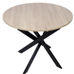 Skraut Home - Ronde Eettafel - 90x90x77 Cm - Eik Kleur - Eiken En Zwart