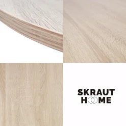 Skraut Home - Ronde Eettafel - 90x90x77 Cm - Eik Kleur - Eiken En Zwart