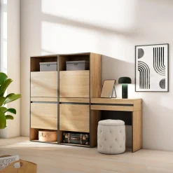 Skraut Home - Schoenenkast - Kaptafel Make - Uptafel - 190x35x145 Cm - Eiken