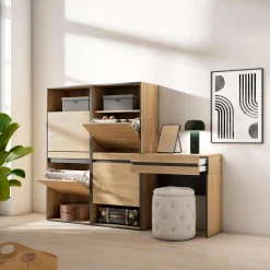 Skraut Home - Schoenenkast - Kaptafel Make - Uptafel - 190x35x145 Cm - Eiken