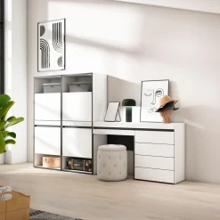 Skraut Home - Schoenenkast - Ladekast - Commode - Kaptafel Make - Uptafel - 247x35x145 Cm - Wit