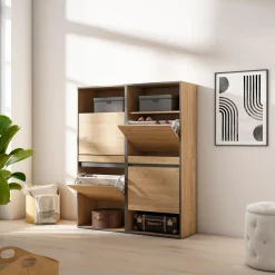 Skraut Home - Schoenenkast - 120x35x145 Cm - Eiken