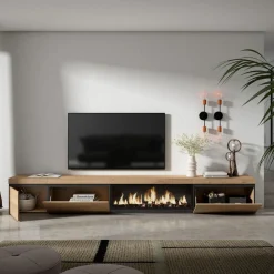 Skraut Home - Tv Meubel - Elektrische Haard Xxl - 318x35x45 Cm - Eiken