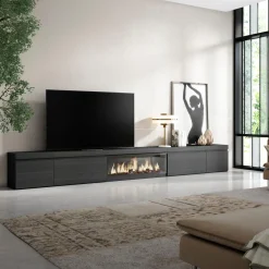 Skraut Home - Tv Meubel - Elektrische Haard Xxl - 368x35x45 Cm - Zwart