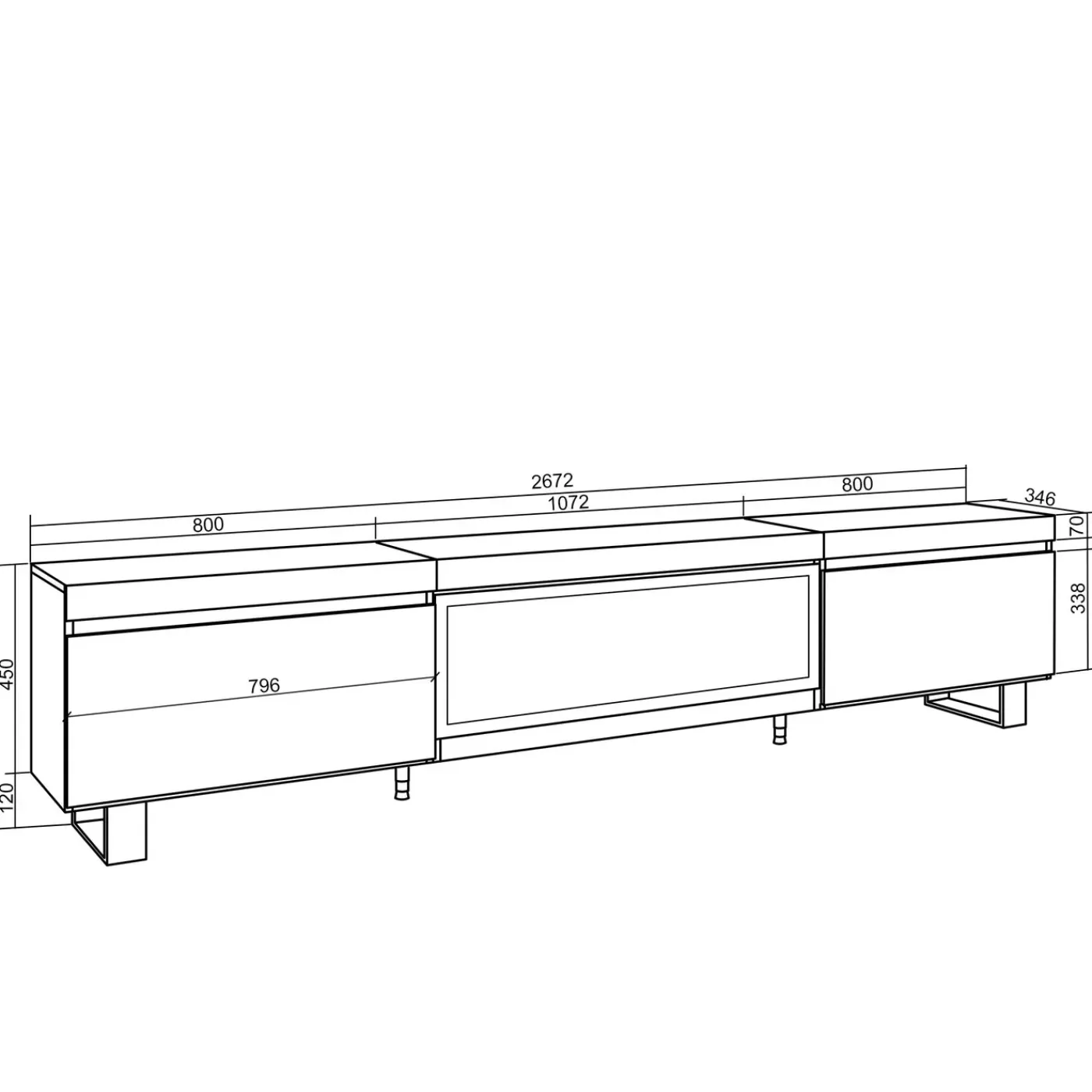 Skraut Home - Tv Meubel - Elektrische Haard Xxl - 267x35x57 Cm - Zwart