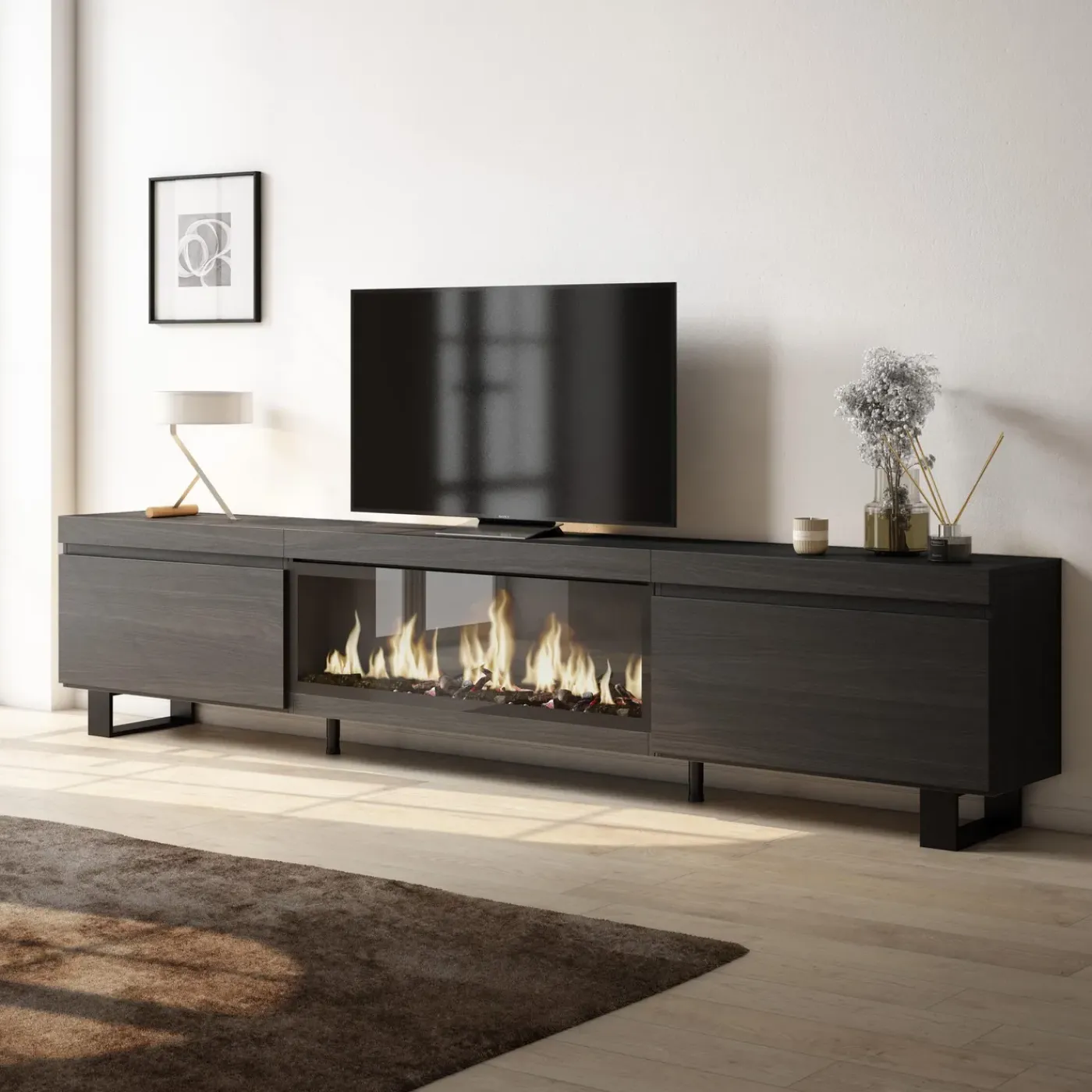 Skraut Home - Tv Meubel - Elektrische Haard Xxl - 267x35x57 Cm - Zwart