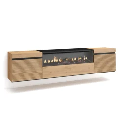 Skraut Home - Tv Meubel - Elektrische Haard - Hangend - 200x35x45 Cm - Eiken