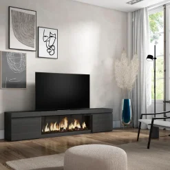 Skraut Home - Tv Meubel - Met Elektrische Haard Xxl - 208x35x45 Cm - Zwart