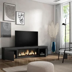 Skraut Home - Tv Meubel - Met Elektrische Haard Xxl - 208x35x45 Cm - Zwart