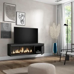 Skraut Home - Tv Meubel - Met Elektrische Haard Xxl - Hangend - 158x35x45 Cm - Zwart
