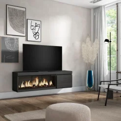 Skraut Home - Tv Meubel - Met Elektrische Haard Xxl - Hangend - 158x35x45 Cm - Zwart