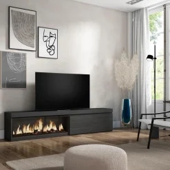 Skraut Home - Tv Meubel - Met Elektrische Haard Xxl - 208x35x45 Cm - Zwart
