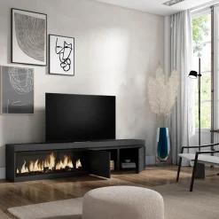 Skraut Home - Tv Meubel - Met Elektrische Haard Xxl - 208x35x45 Cm - Zwart
