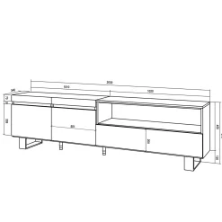 Skraut Home - Tv Meubel - Voor Tv's Tot 80" - 200x35x57 Cm - Zwart