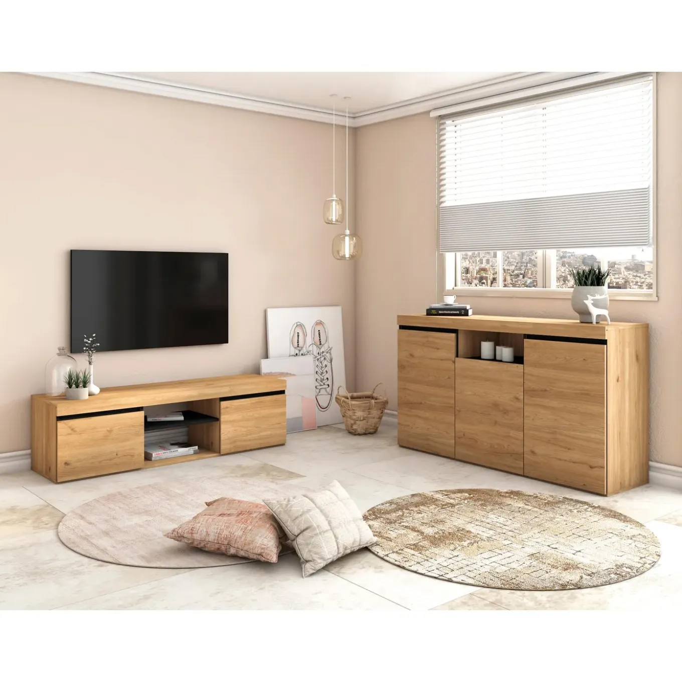 Skraut Home - Tv Meubel - 140x40x41 Cm - Eiken En Zwart