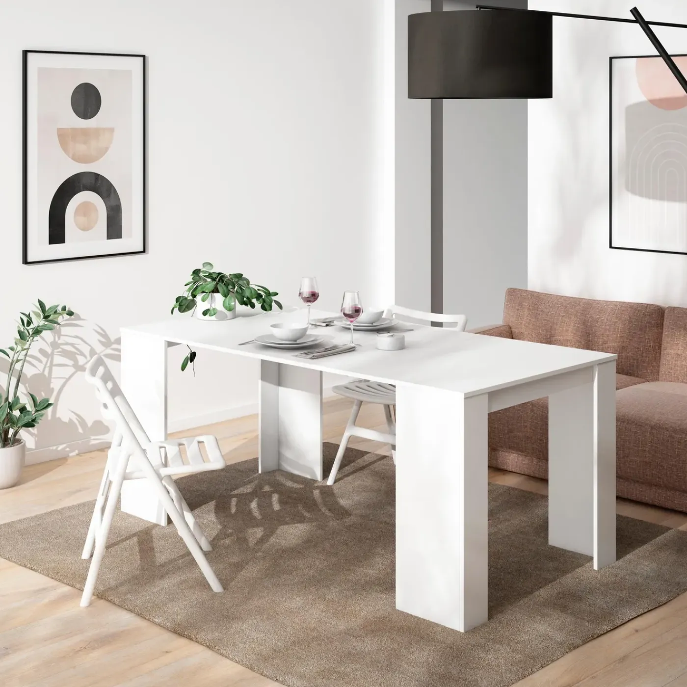 Skraut Home - Uitschuifbare Eettafel - 180x90x77 Cm - Wit