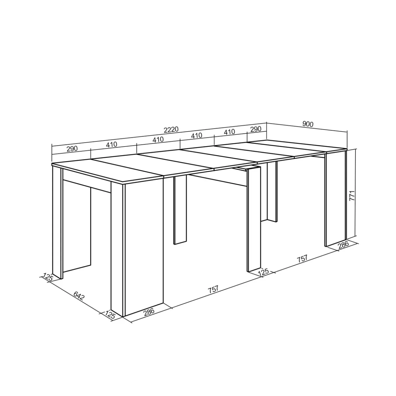 Skraut Home - Uitschuifbare Eettafel - 222x90x77 Cm - Eiken