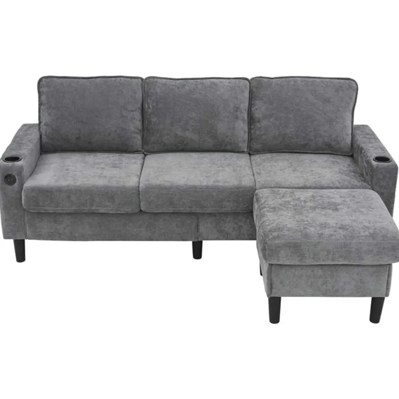 NO BRAND Slaapbank 3 Plaatsen In Modulaire L-vorm, Linnenstof Grijs, Met Usb-poorten, 202x137x80 Cm