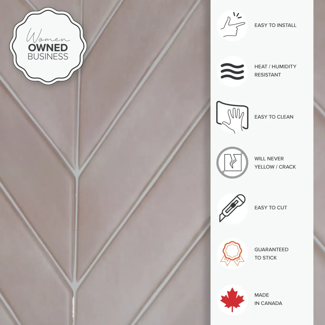 Smart Tiles Zelfklevende Tegels X4, 29.03 X 22.86cm - Chevron Viby Roze