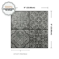 Smart Tiles Zelfklevende Tegels X4, 22.86 X 22.86cm - Vintage Vinci Zwart
