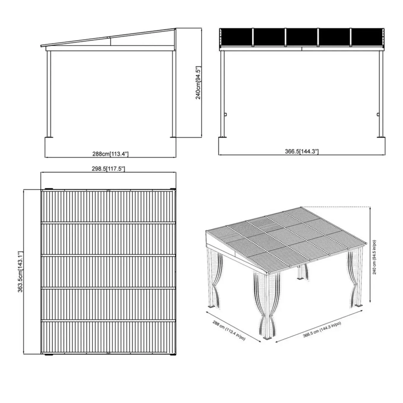 Sojag Aluminium Terrasoverkapping Portland 288x367x240cm - Antraciet