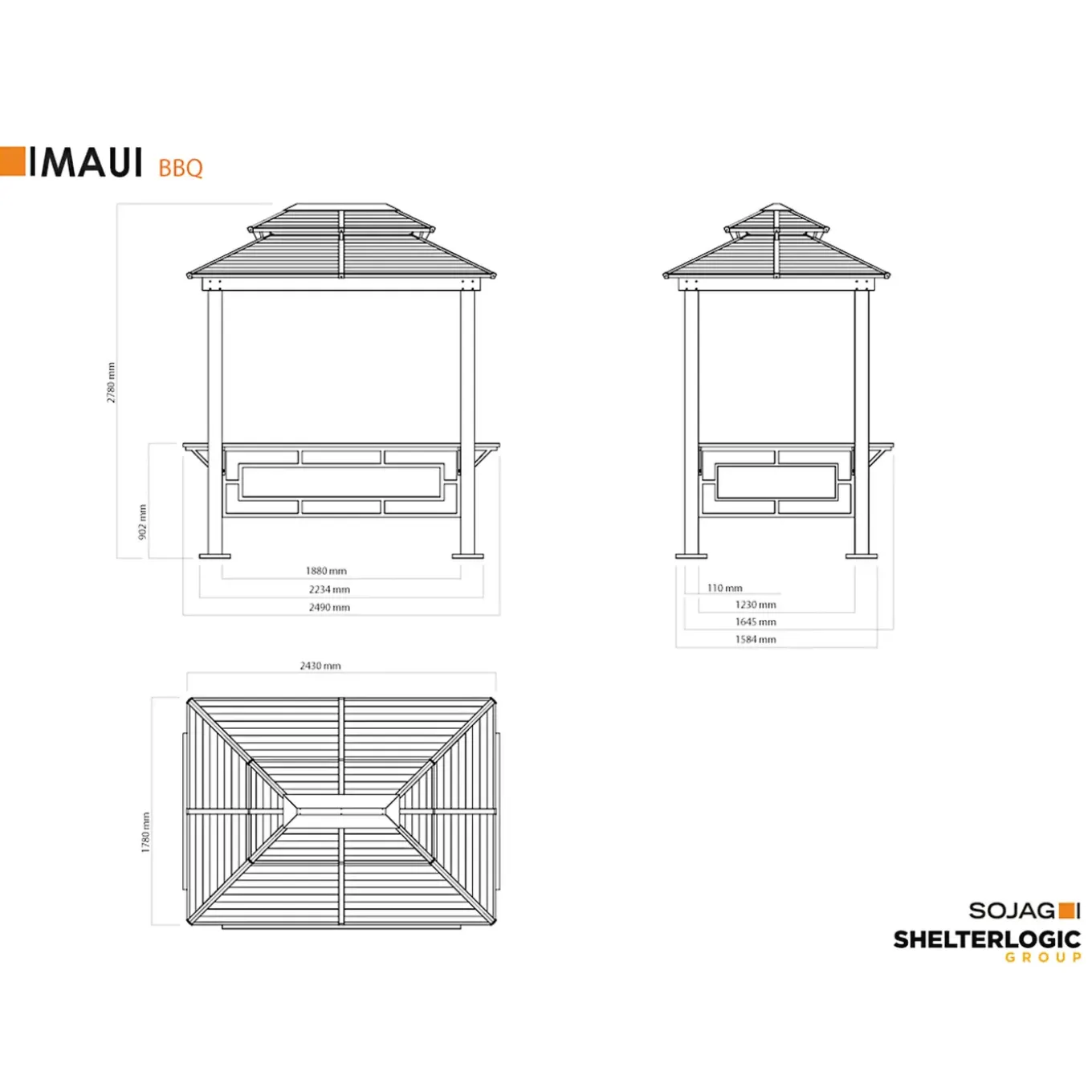 Sojag Maui Aluminium Bbq Grillpaviljoen In Houtlook - 158x249x278 Cm