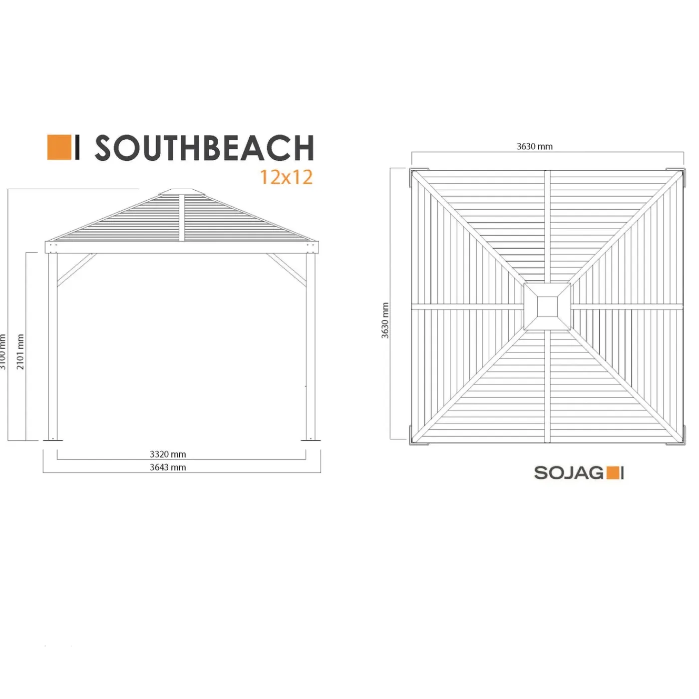 Sojag Paviljoen South Beach 1212 - Pergola Sj05500 - 363x363x310 Cm