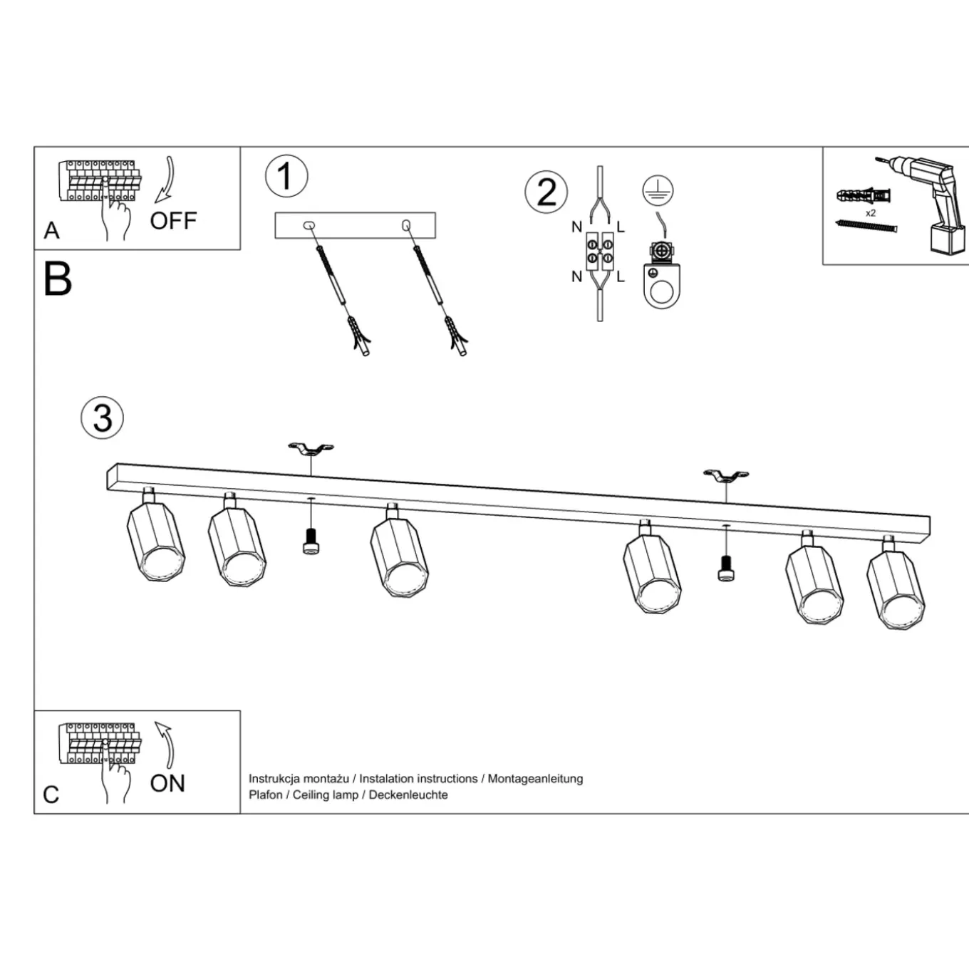 Sollux Lighting - Plafondlamp - Xenor 6 Eik Led 4000k