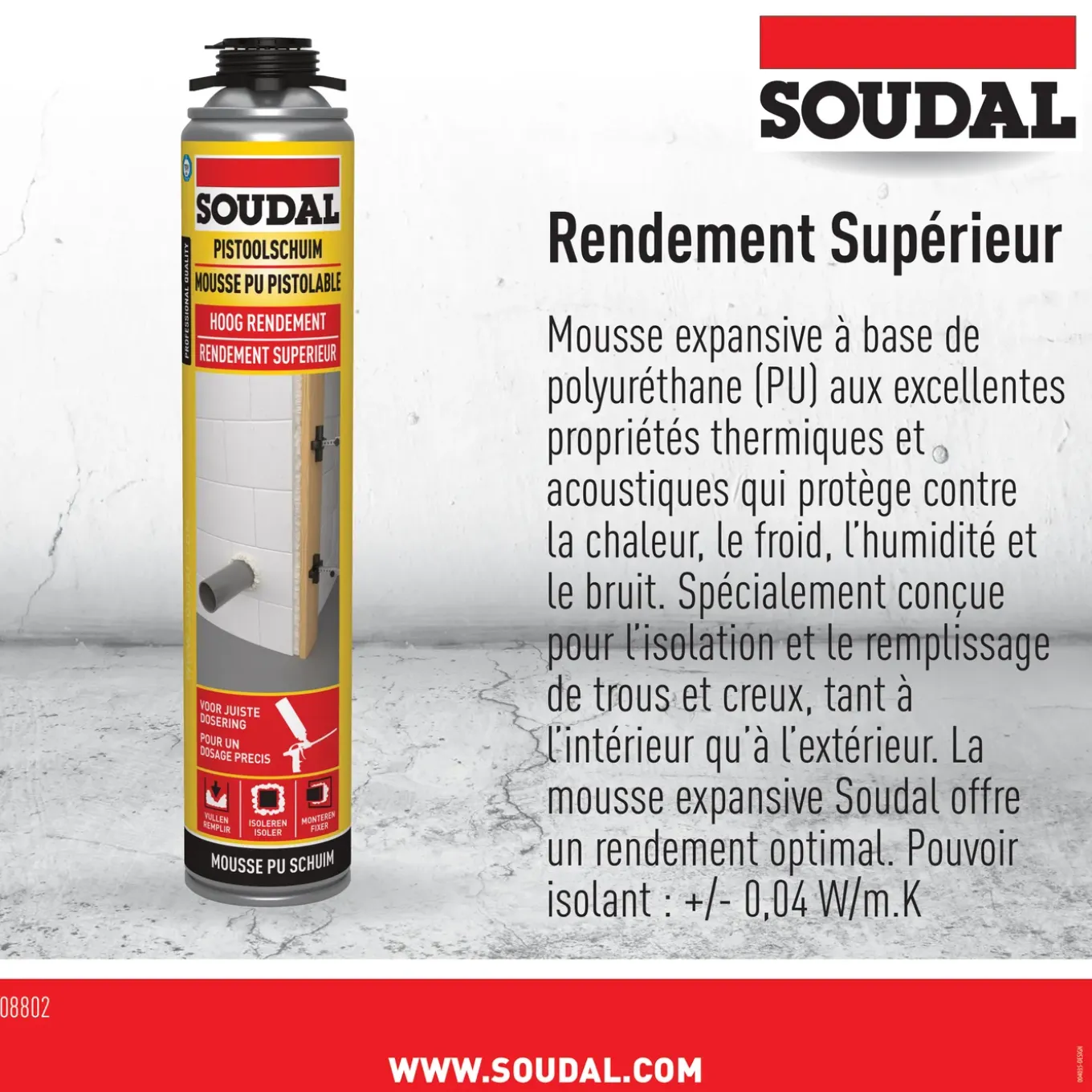 Soudal PU pistoolschuim Hoog rendement 750ml