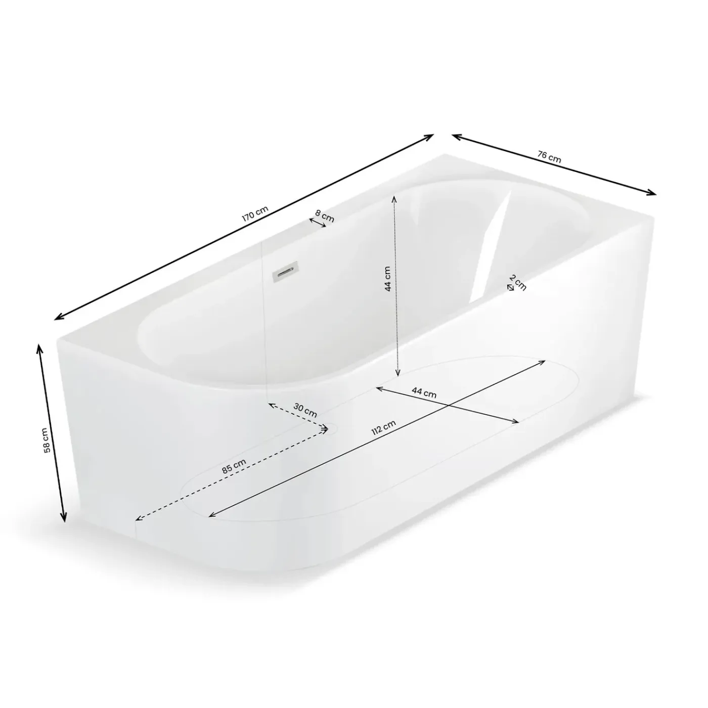 Spalina Paris Spalina - Vrijstaand Bad - Capri 170 Droite Blanche 170 X76 X58 Cm - Wit