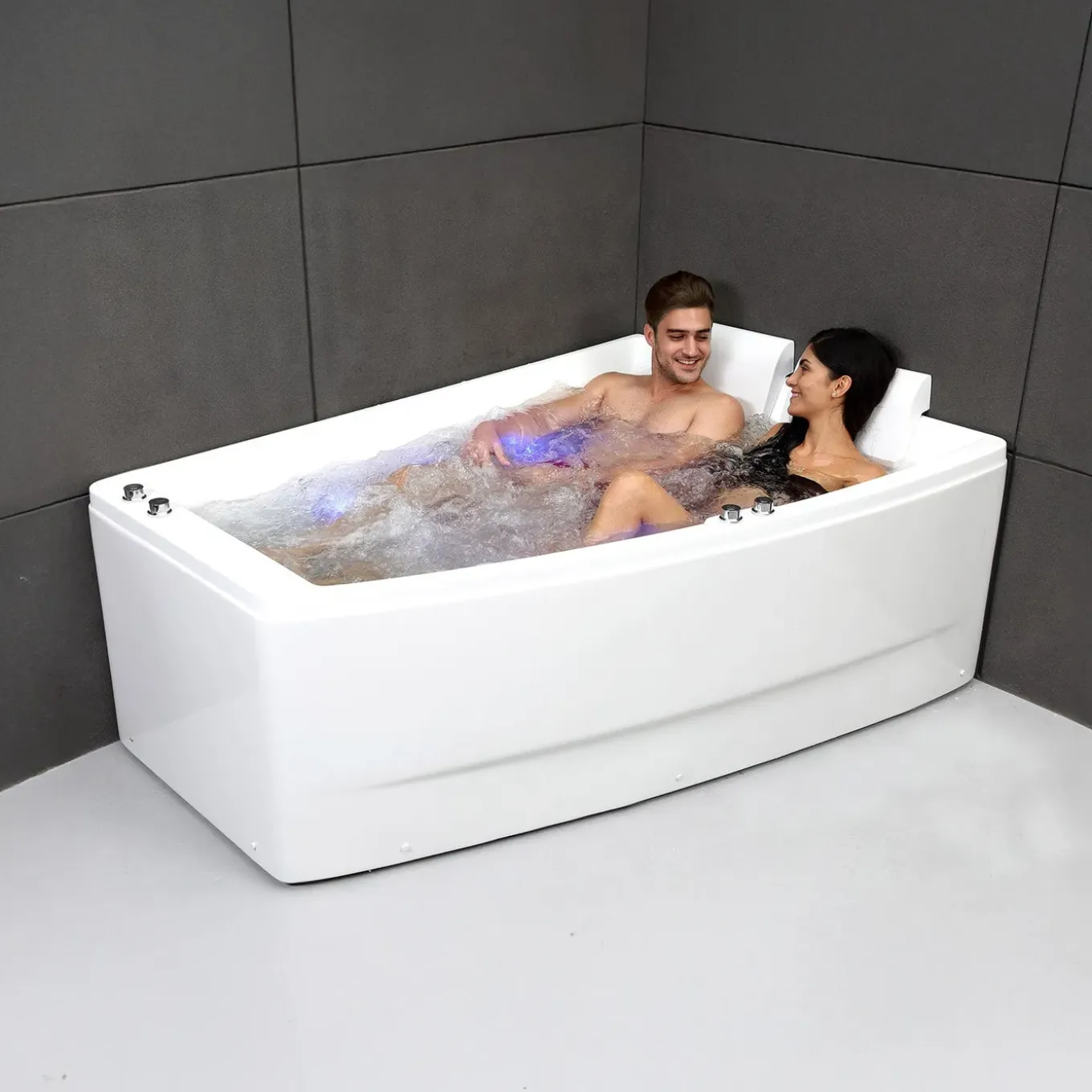 Spalina - Whirlpool Bad - Sangha Duo Wave Droite 170 X120 X63 Cm - Wit