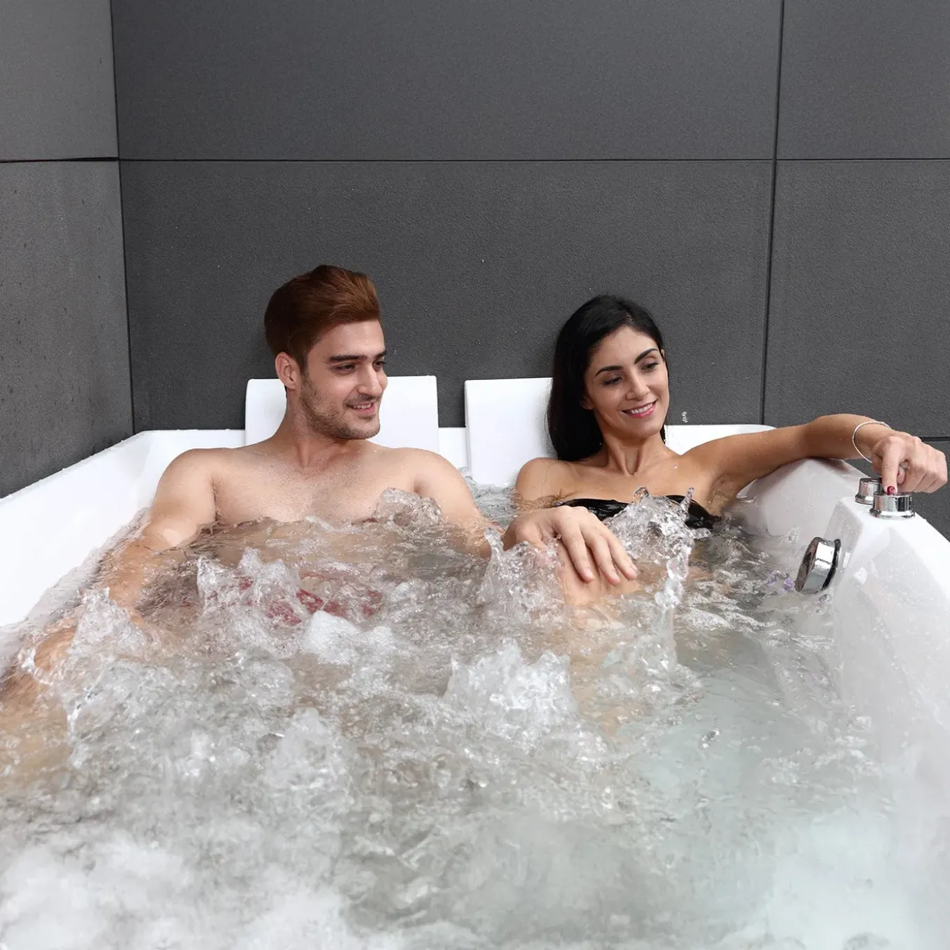 Spalina - Whirlpool Bad - Sangha Duo Wave Droite 170 X120 X63 Cm - Wit