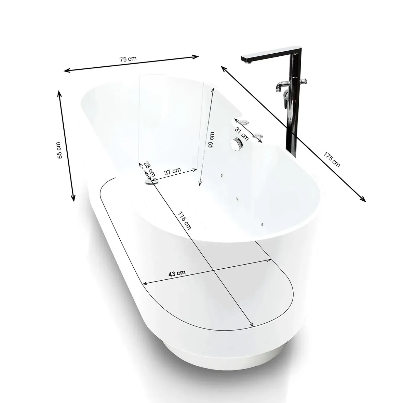 Spalina - Whirlpool Bad - Ukio White Bulle 175 X75 X65 Cm - Wit