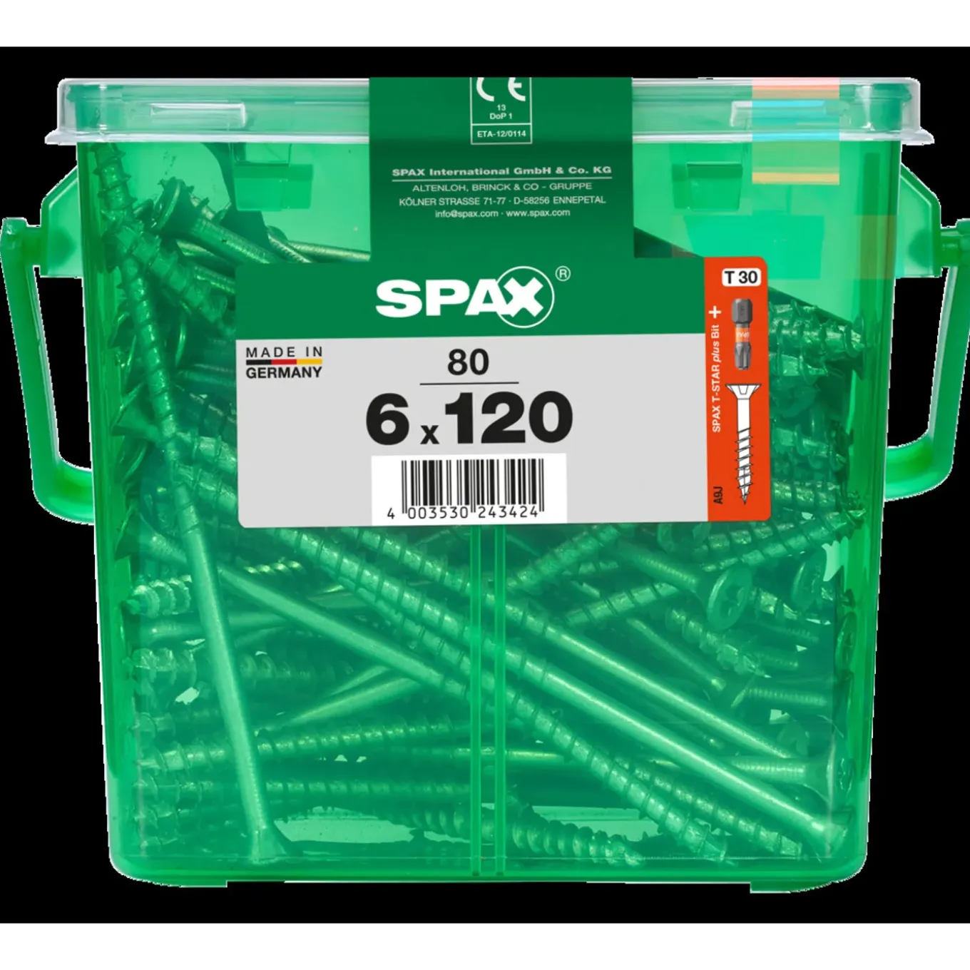 Spax Universele Schroef T-Star Wirox Verzonken Kop Torx T30 - 6x120mm - 80 stuks + Bit