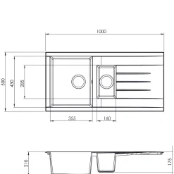 Spoelbak Cube 1,5 bak 100x50x21cm composiet betongrijs