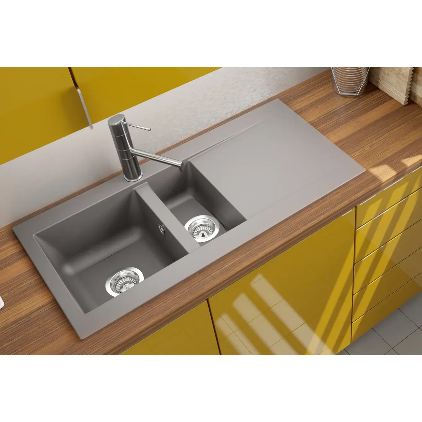 Spoelbak Einna 1,5 bak 100x50x20cm composiet betongrijs