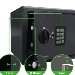 Standers Elektronische kluis Medium 15L - met elektronisch codeslot - wandmontage - 35x23x25cm