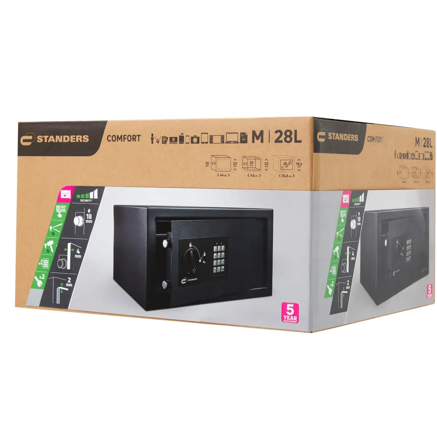 STANDERS Elektronische kluis 28L - met elektronisch codeslot - met uitneembaar legplankje - 46x25x37cm