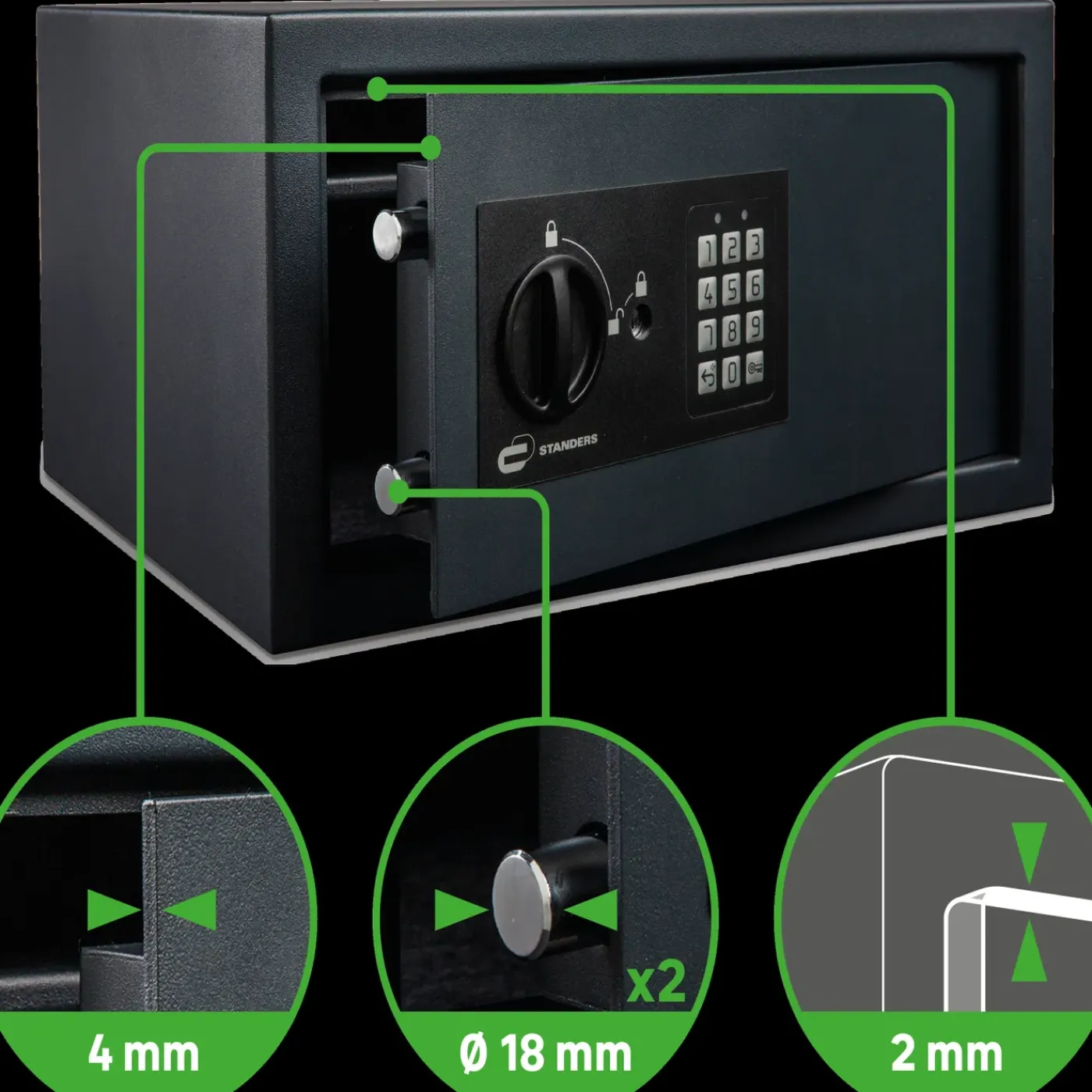 STANDERS Elektronische kluis 28L - met elektronisch codeslot - met uitneembaar legplankje - 46x25x37cm