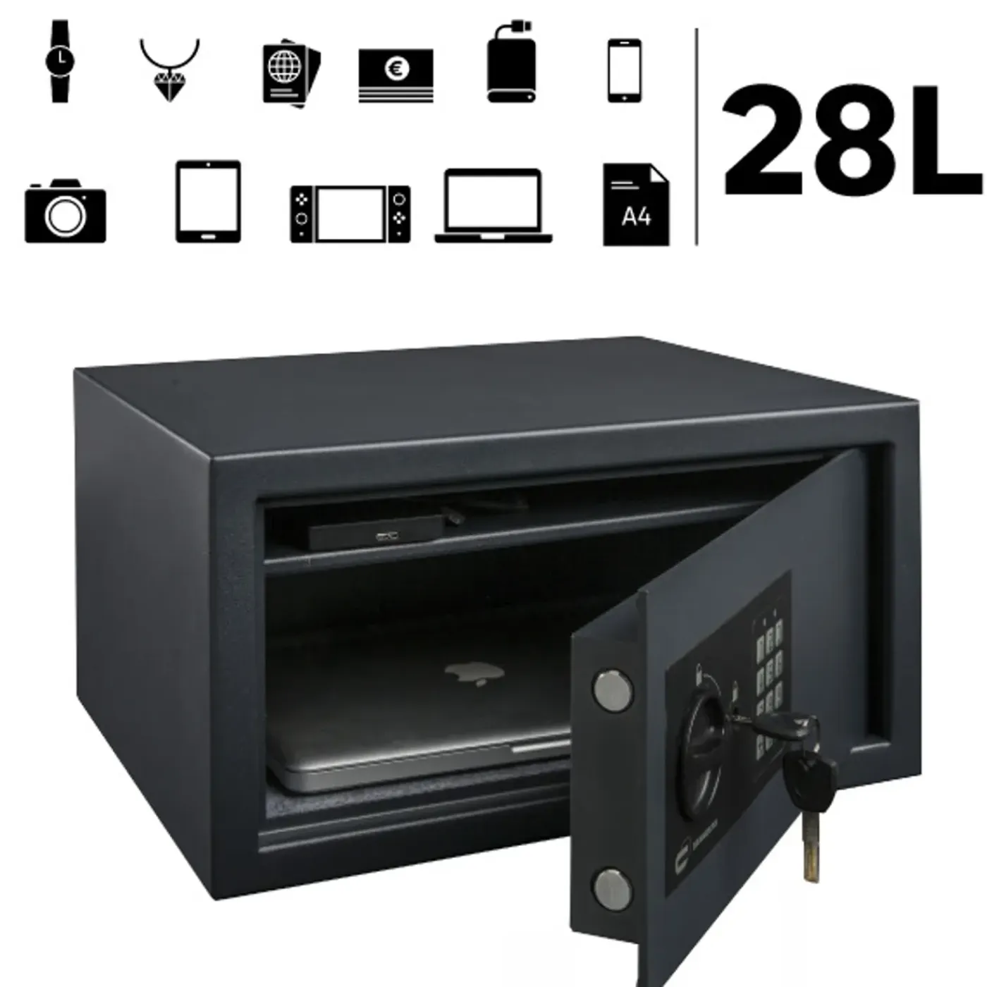 STANDERS Elektronische kluis 28L - met elektronisch codeslot - met uitneembaar legplankje - 46x25x37cm