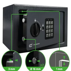STANDERS Elektronische kluis 9L - met elektronisch codeslot - wandmontage - 18x28x20cm